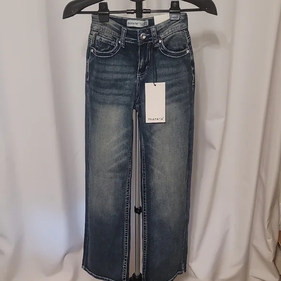 Telepatia Blue Embroidered Wide Leg Jeans - Picture 5 of 6